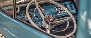 Preview wallpaper car, blue, steering wheel, retro