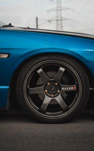 Preview wallpaper car, blue, wheel, side view