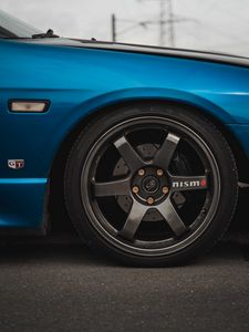 Preview wallpaper car, blue, wheel, side view