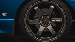 Preview wallpaper car, blue, wheel, side view