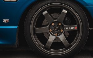 Preview wallpaper car, blue, wheel, side view