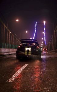 Preview wallpaper car, bridge, night, art, rain