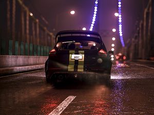 Preview wallpaper car, bridge, night, art, rain