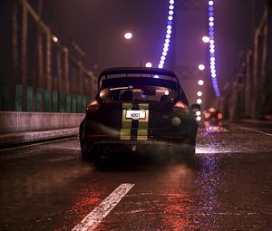 Preview wallpaper car, bridge, night, art, rain