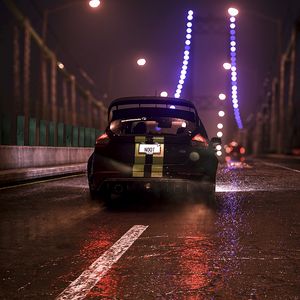 Preview wallpaper car, bridge, night, art, rain