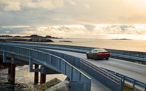 Preview wallpaper car, bridge, road, sea