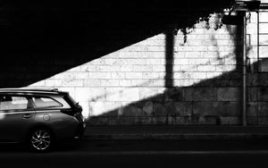 Preview wallpaper car, bw, side view, dark