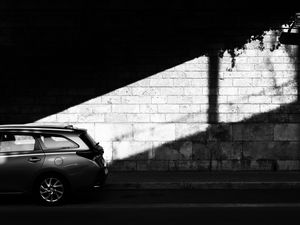 Preview wallpaper car, bw, side view, dark