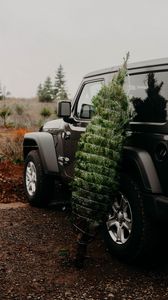 Preview wallpaper car, christmas tree, tree, suv, black