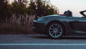 Preview wallpaper car, convertible, gray, side view, road, asphalt