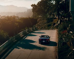 Preview wallpaper car, convertible, road, palm trees