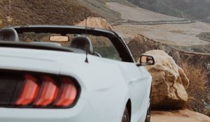 Preview wallpaper car, convertible, white, rear view, mountains