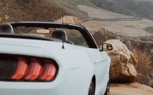 Preview wallpaper car, convertible, white, rear view, mountains