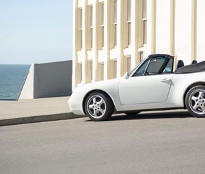 Preview wallpaper car, convertible, white, side view, building