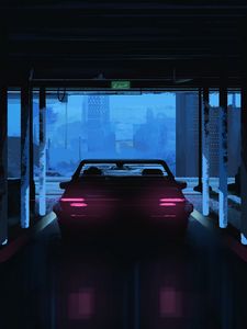 Preview wallpaper car, dark, art, parking, lights