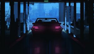 Preview wallpaper car, dark, art, parking, lights