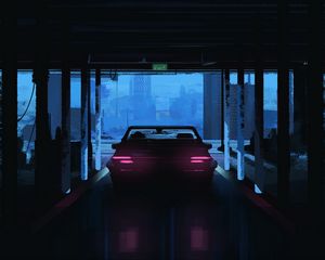 Preview wallpaper car, dark, art, parking, lights