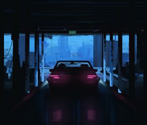 Preview wallpaper car, dark, art, parking, lights