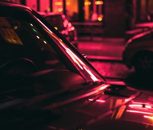 Preview wallpaper car, dark, night, lights, neon