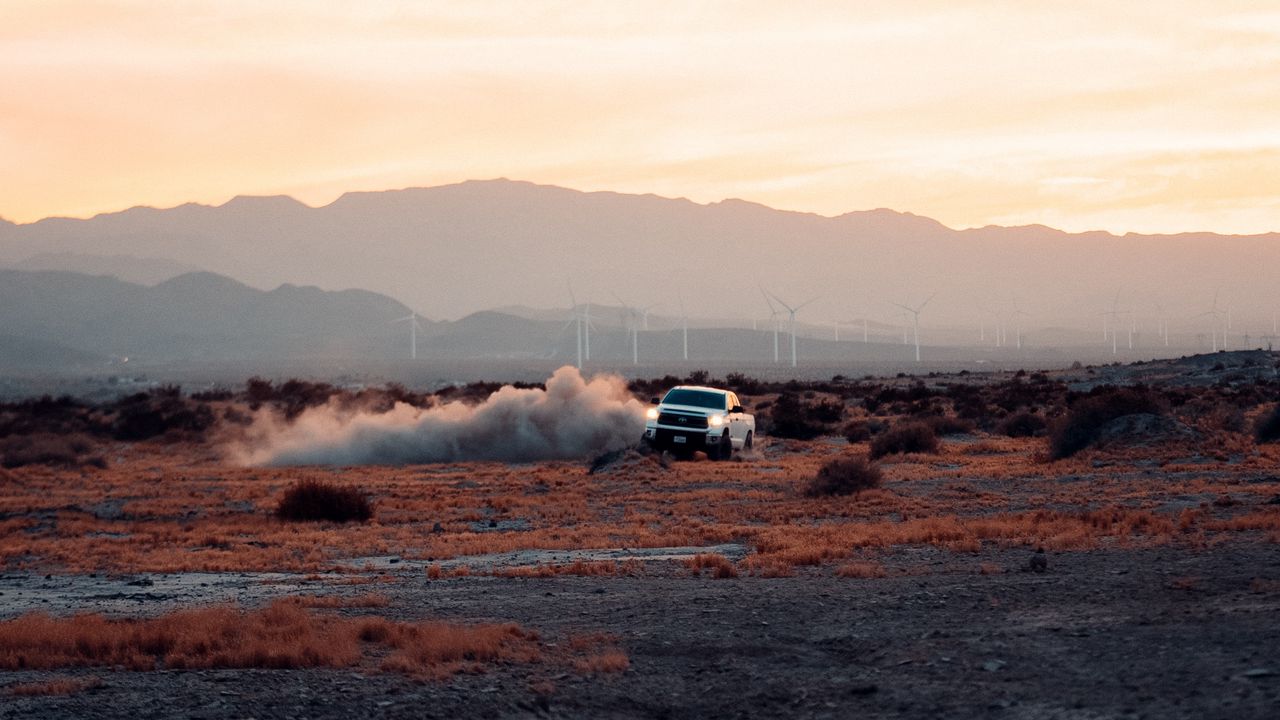 Wallpaper car, drift, dust, desert