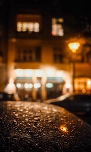 Preview wallpaper car, drops, rain, blur, lantern