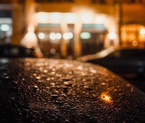 Preview wallpaper car, drops, rain, blur, lantern