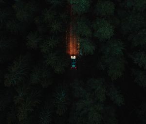 Preview wallpaper car, forest, aerial view, trees, road, dark