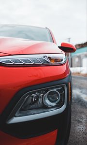 Preview wallpaper car, front view, headlight, red