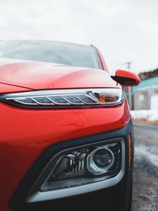 Preview wallpaper car, front view, headlight, red