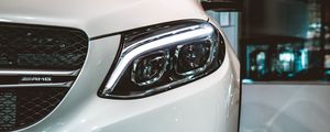 Preview wallpaper car, front view, white, headlight