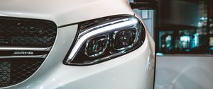 Preview wallpaper car, front view, white, headlight