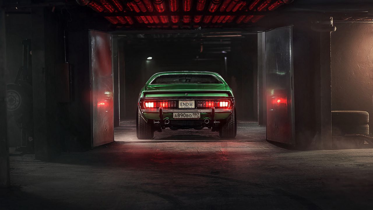 Wallpaper car, garage, tuning, green, rear view