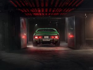 Preview wallpaper car, garage, tuning, green, rear view