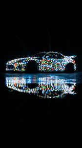 Preview wallpaper car, garland, glow, reflection, night