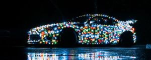 Preview wallpaper car, garland, glow, reflection, night