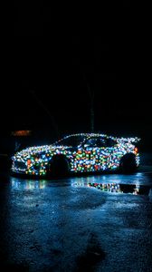 Preview wallpaper car, garlands, lights, night