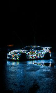 Preview wallpaper car, garlands, lights, night