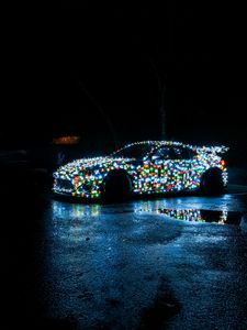 Preview wallpaper car, garlands, lights, night