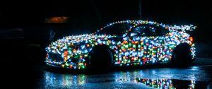 Preview wallpaper car, garlands, lights, night