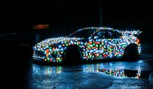 Preview wallpaper car, garlands, lights, night