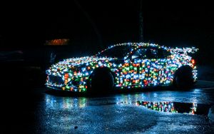 Preview wallpaper car, garlands, lights, night