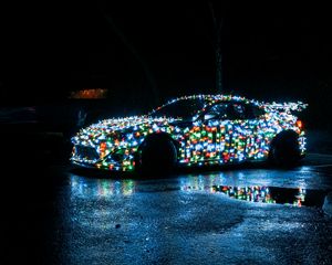 Preview wallpaper car, garlands, lights, night