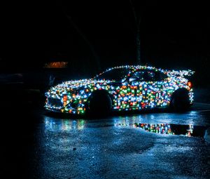 Preview wallpaper car, garlands, lights, night