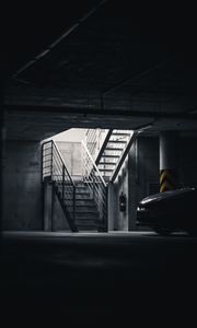 Preview wallpaper car, gray, dark, parking, stairs