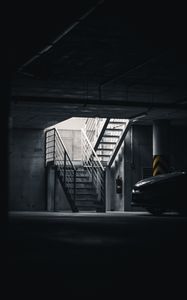 Preview wallpaper car, gray, dark, parking, stairs