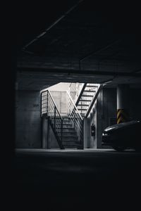 Preview wallpaper car, gray, dark, parking, stairs