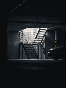 Preview wallpaper car, gray, dark, parking, stairs