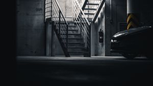 Preview wallpaper car, gray, dark, parking, stairs