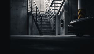 Preview wallpaper car, gray, dark, parking, stairs