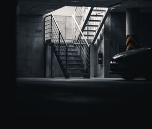 Preview wallpaper car, gray, dark, parking, stairs